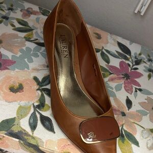 Lauren Ralph Lauren Tan Leather Heels with Gold Buckle